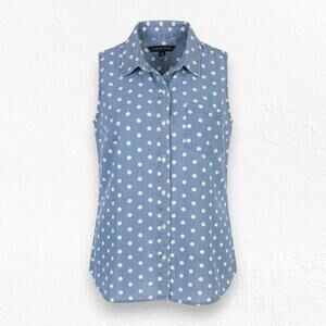 Tommy Hilfiger Light Wash Polka Dot Chambray Denim Womens Blouse Size Medium